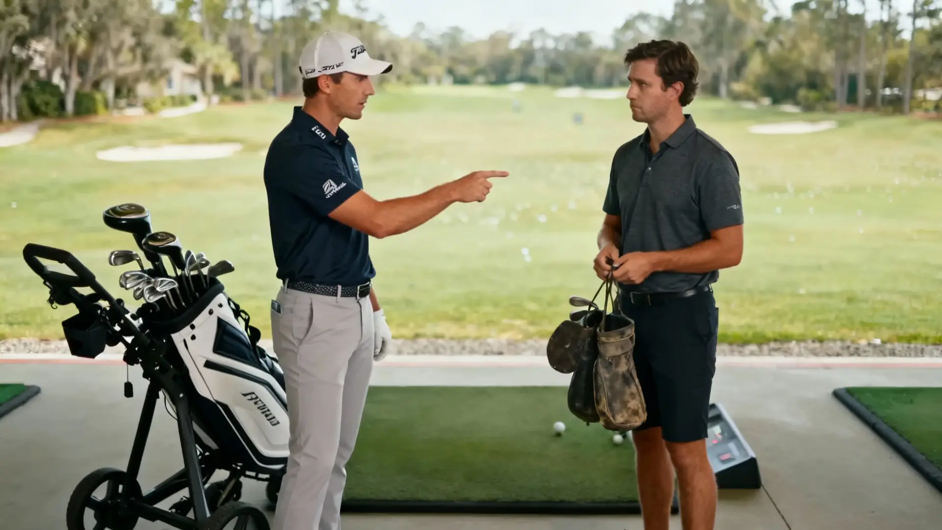 Pro du golf coachant un débutant